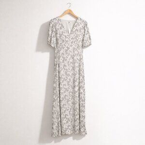 Madewell Puff-Sleeve V-Neck Midi Dress Harper Floral Ivory Womens Size 8 NWT